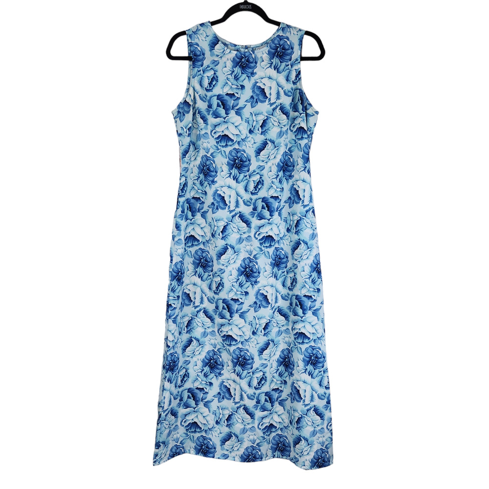 Vintage Old Navy Maxi Dress Size 10 Blue Floral Sleeveless Summer Long Length
